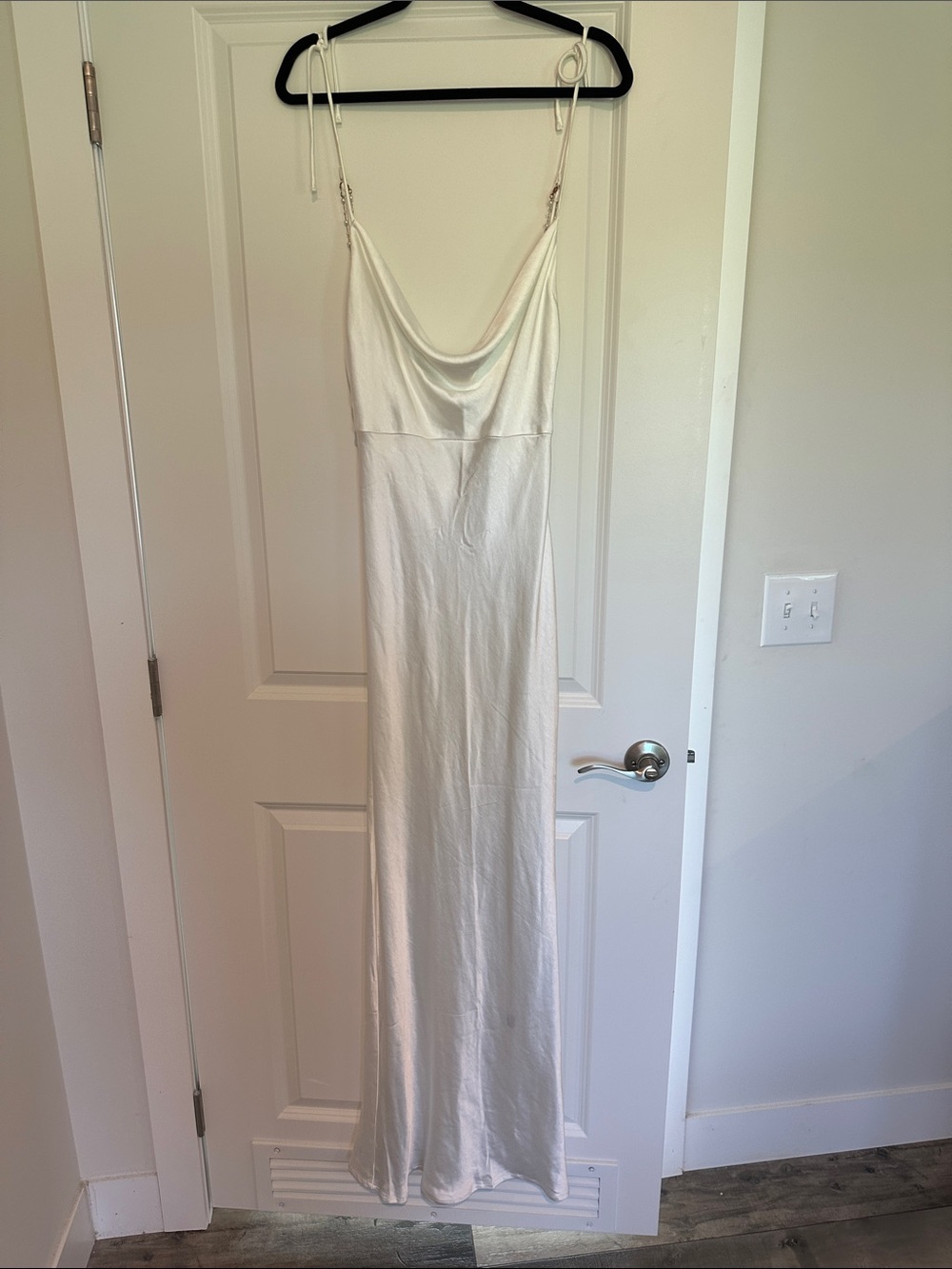 White Cowl Neck Satin Maxi Dress - Women